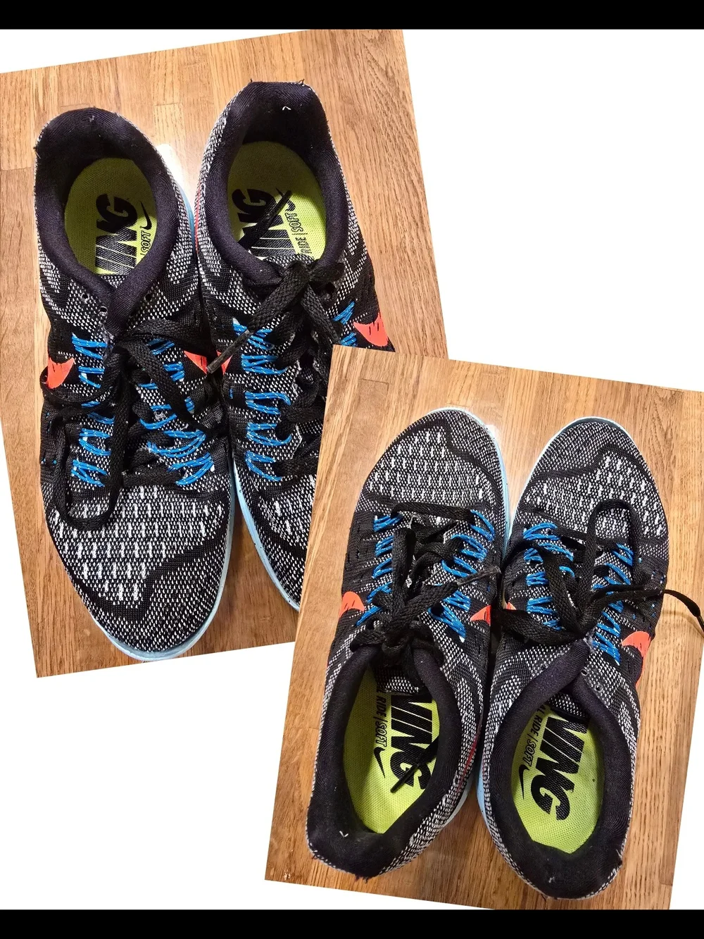 Nike Black Knit Sneakers with Blue Laces and Coral Swoosh